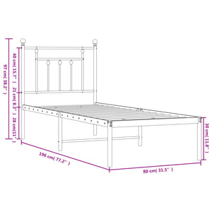 Metallbett ohne Matratze mit Kopfteil Weiß 75x190 cm Stilecasa