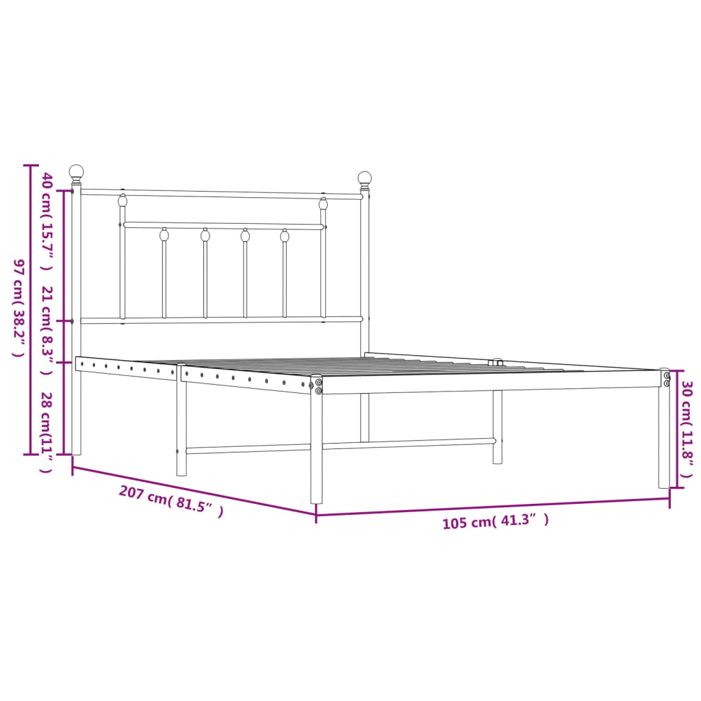 vidaXL Bettgestell mit Kopfteil Metall Weiß 100x200 cm