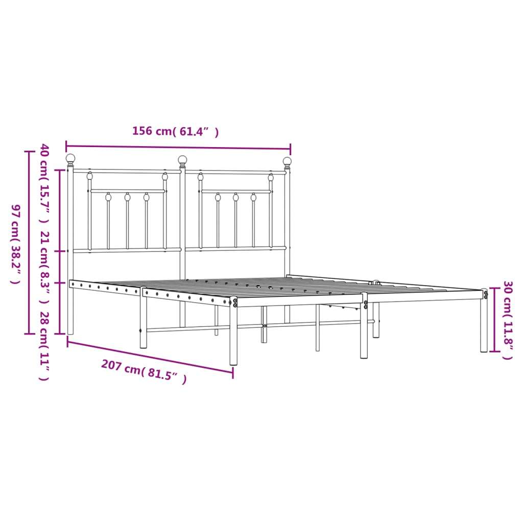 vidaXL Bettgestell mit Kopfteil Metall Weiß 150x200 cm