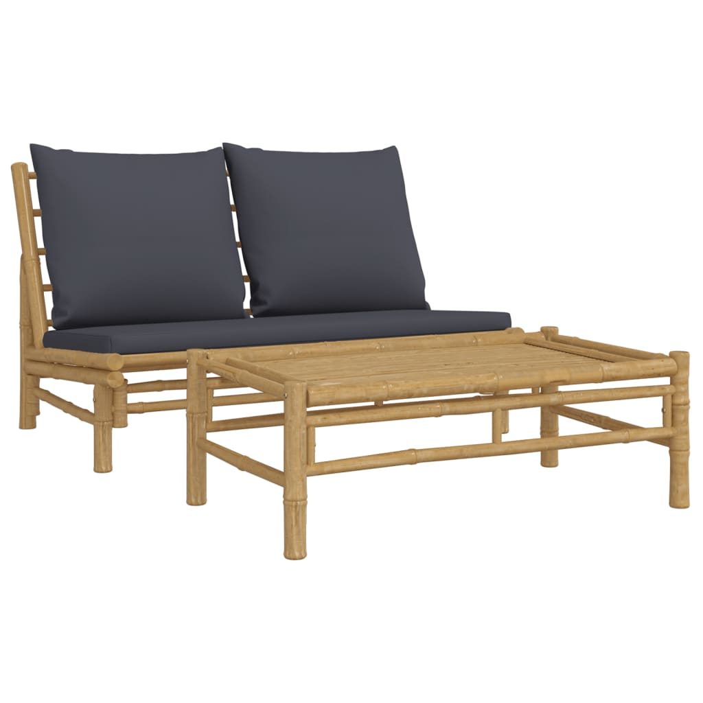 vidaXL 2-tlg. Garten-Lounge-Set mit Dunkelgrauen Kissen Bambus