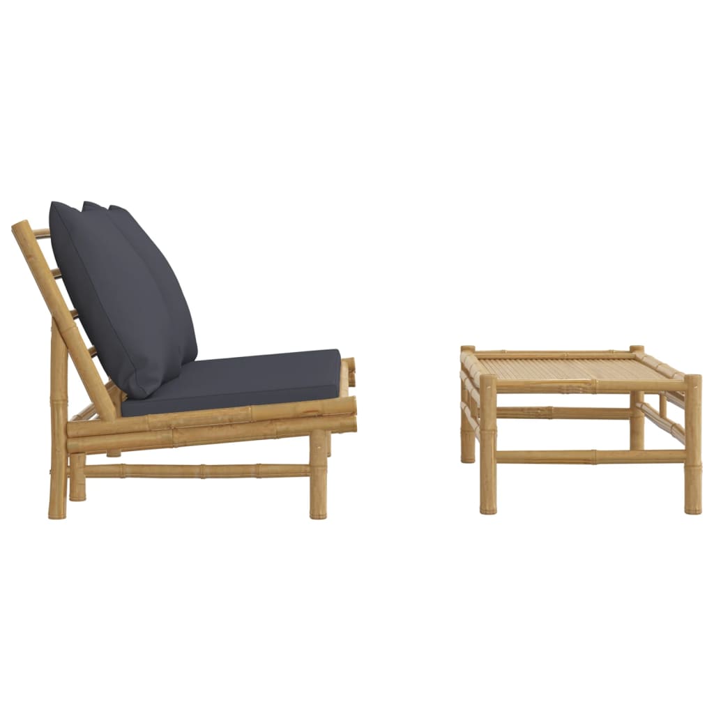 vidaXL 2-tlg. Garten-Lounge-Set mit Dunkelgrauen Kissen Bambus