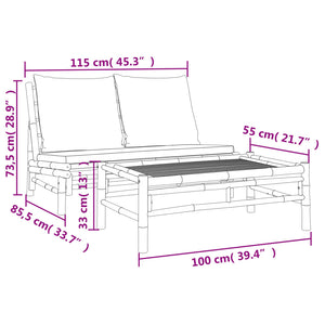 vidaXL 2-tlg. Garten-Lounge-Set mit Dunkelgrauen Kissen Bambus