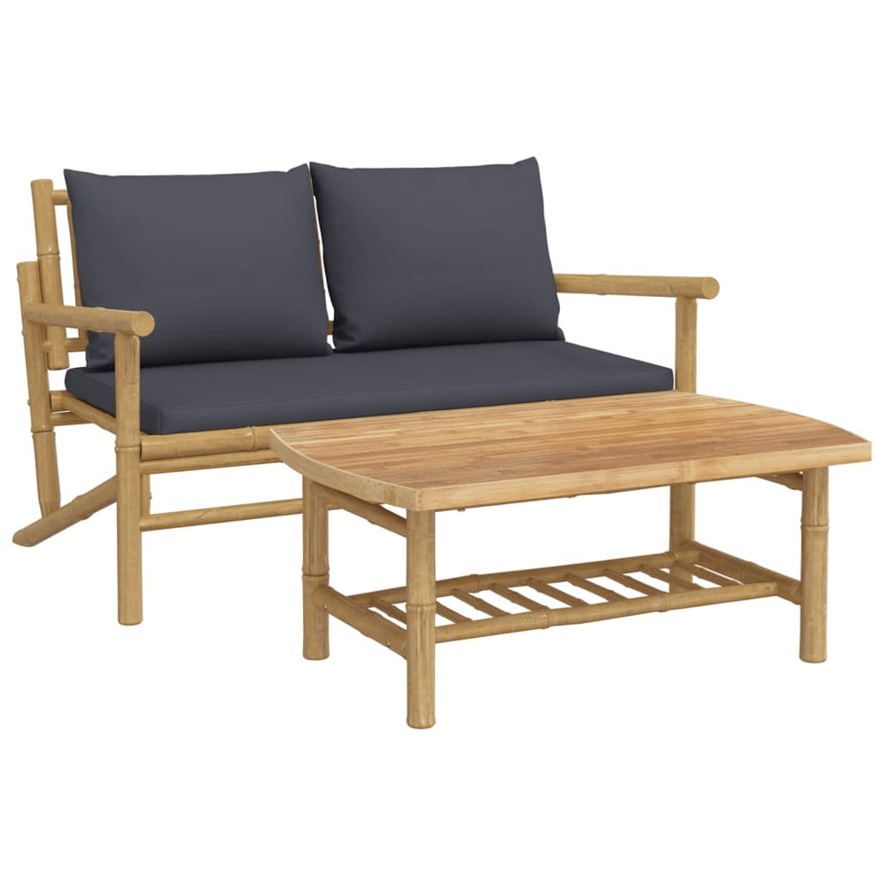 2-tlg. Garten-Lounge-Set mit Dunkelgrauen Kissen Bambus Stilecasa