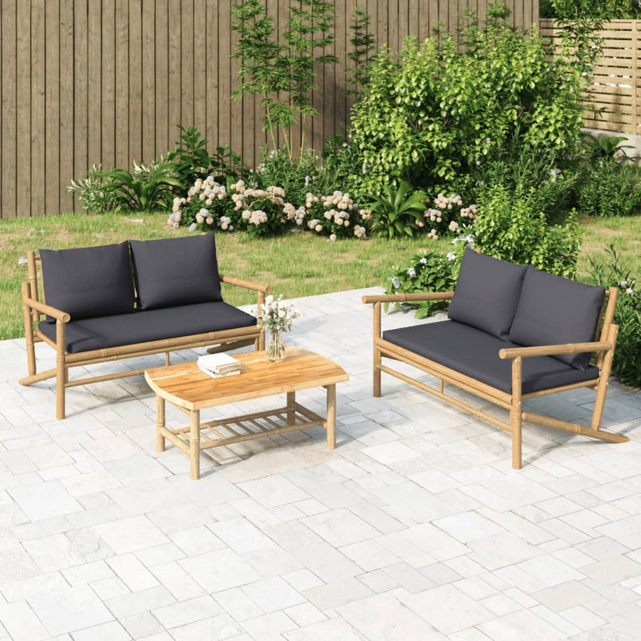 2-tlg. Garten-Lounge-Set mit Dunkelgrauen Kissen Bambus Stilecasa