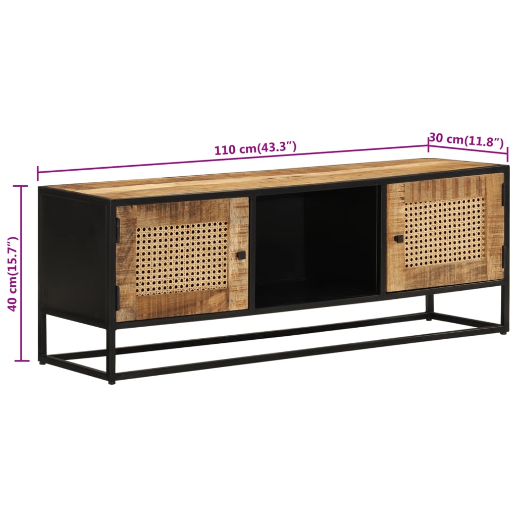 vidaXL TV-Schrank 110x30x40 cm Raues Massivholz Mango & Eisen