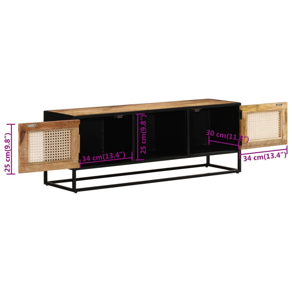 vidaXL TV-Schrank 110x30x40 cm Raues Massivholz Mango & Eisen