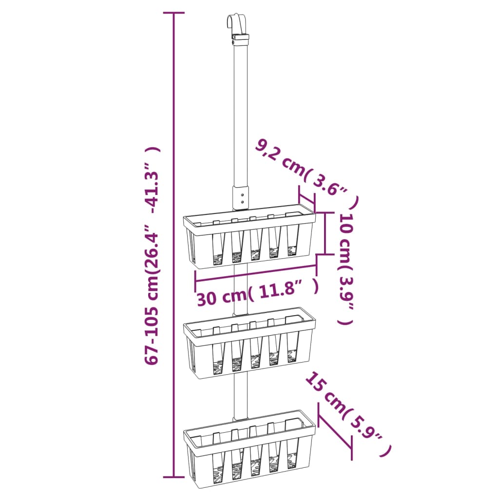 Dusch-Butler 30x15x(67-105) cm Aluminium Stilecasa