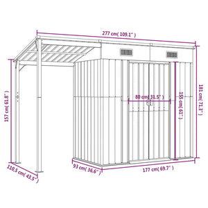 vidaXL Gartenhaus mit Schleppdach Grün 277x110,5x181 cm Stahl