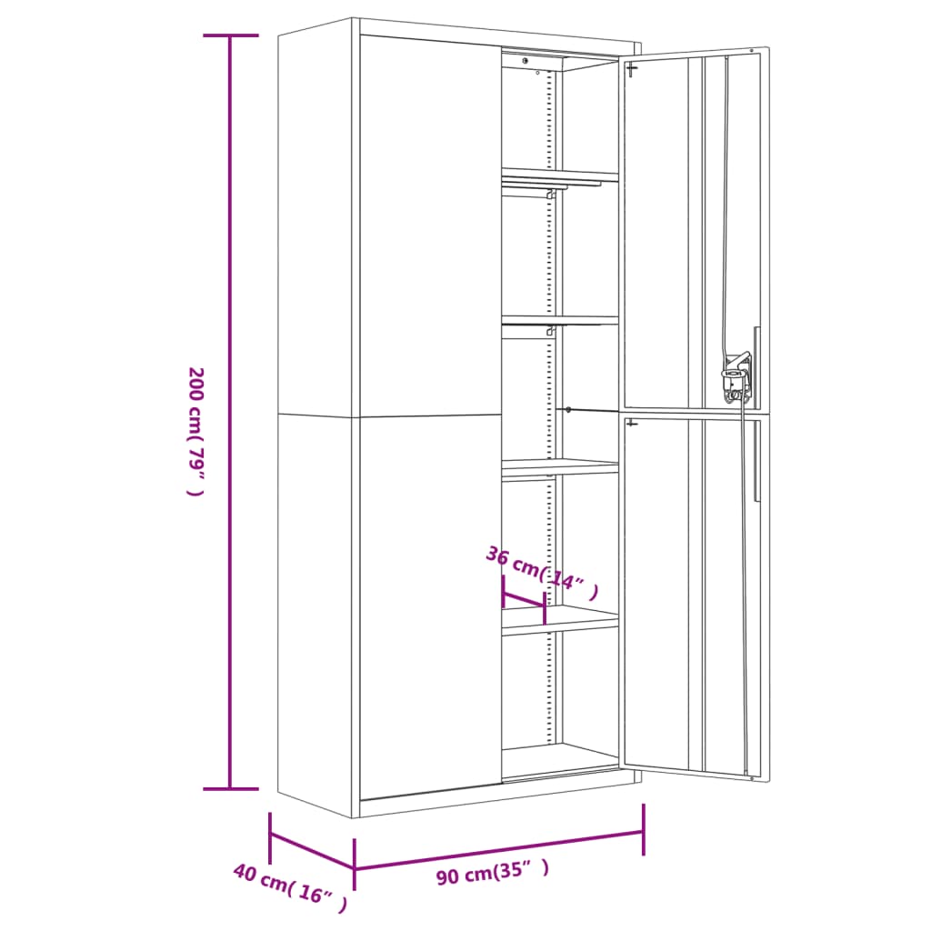 Aktenschrank Weiß 90x40x200 cm Stahl Stilecasa