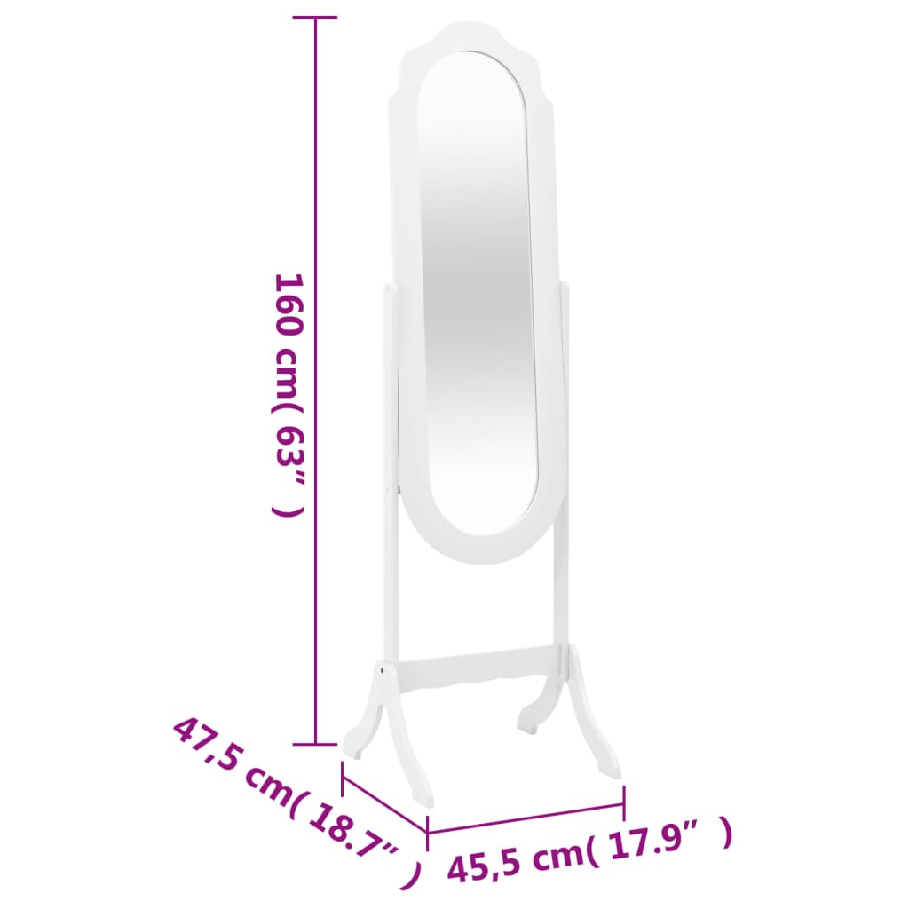 vidaXL Standspiegel Weiß 45,5x47,5x160 cm Holzwerkstoff