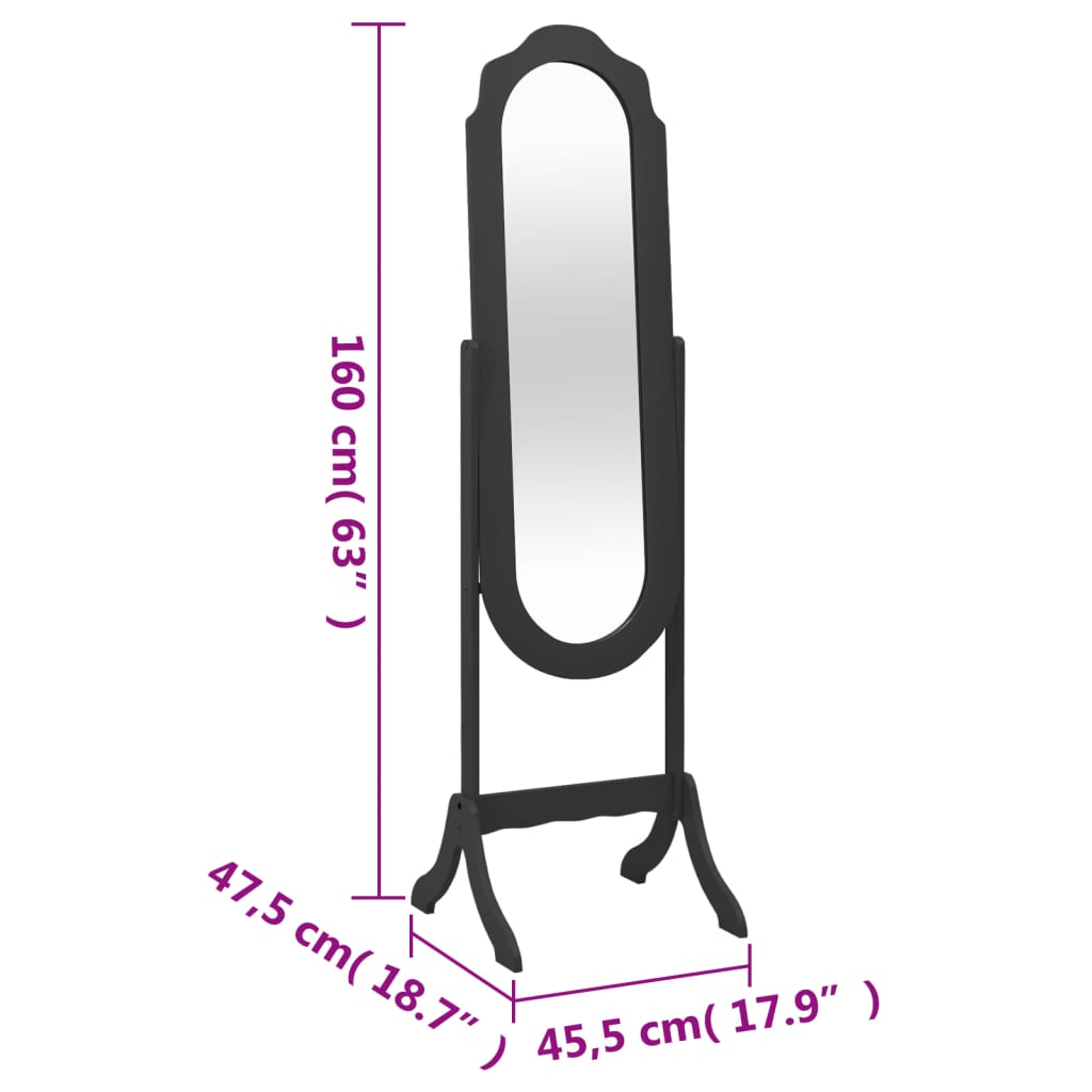 vidaXL Standspiegel Schwarz 45,5x47,5x160 cm Holzwerkstoff