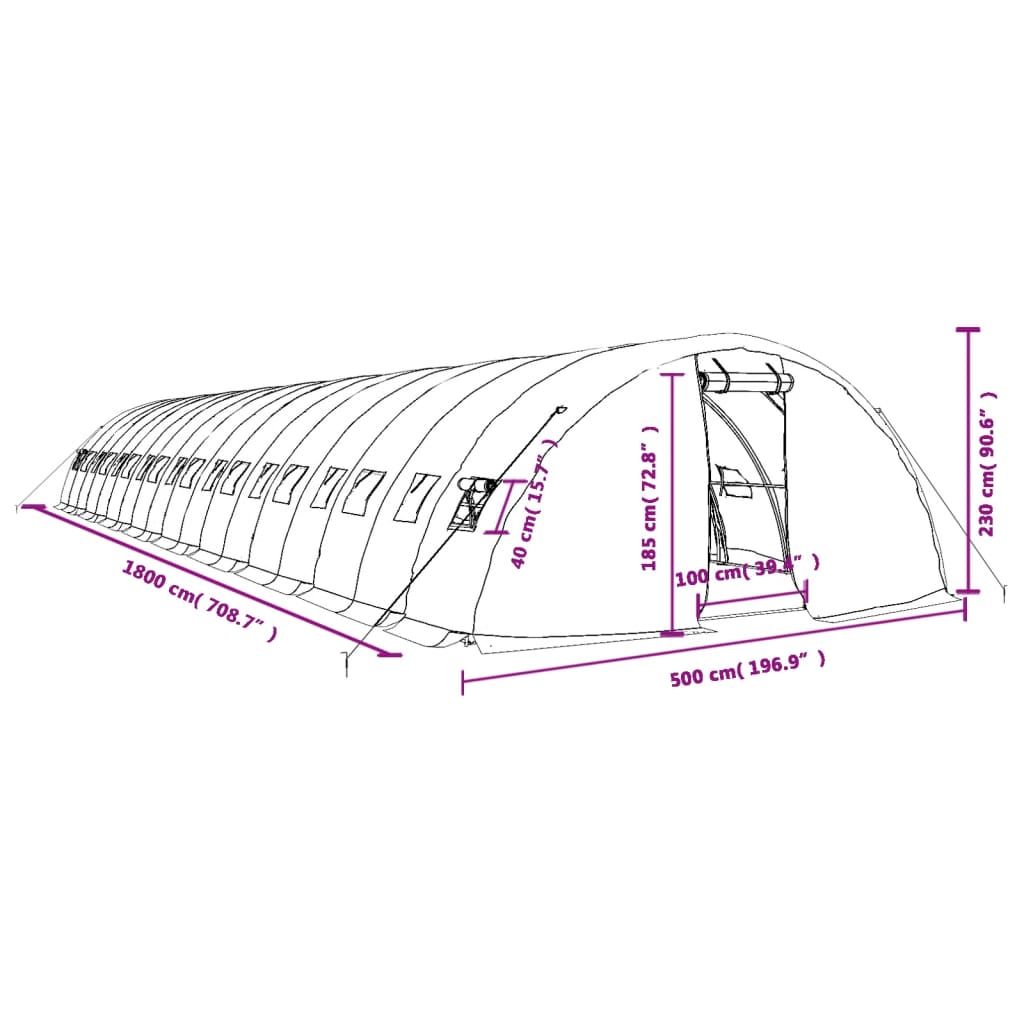 Gewächshaus mit Stahlrahmen Weiß 90 m² 18x5x2,3 m VIDAXL