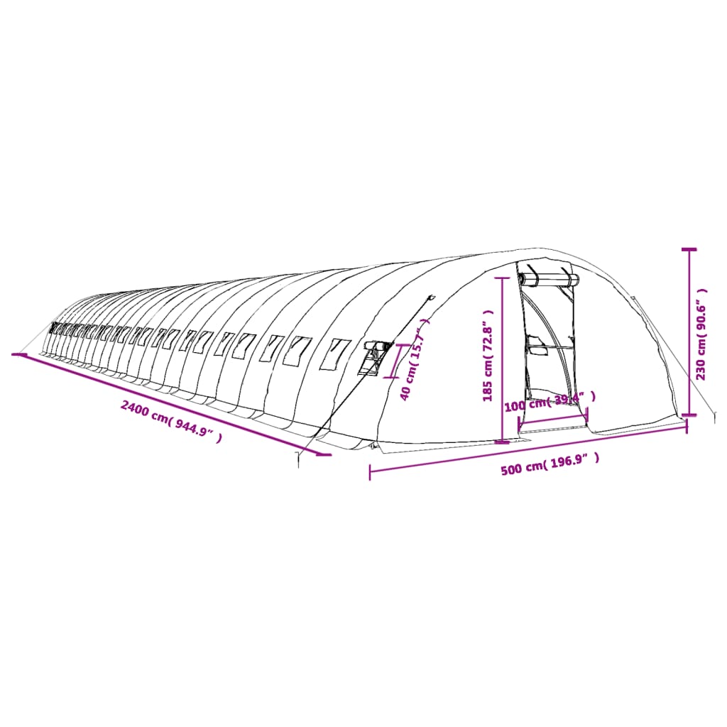 Gewächshaus mit Stahlrahmen Weiß 120 m² 24x5x2,3 m VIDAXL