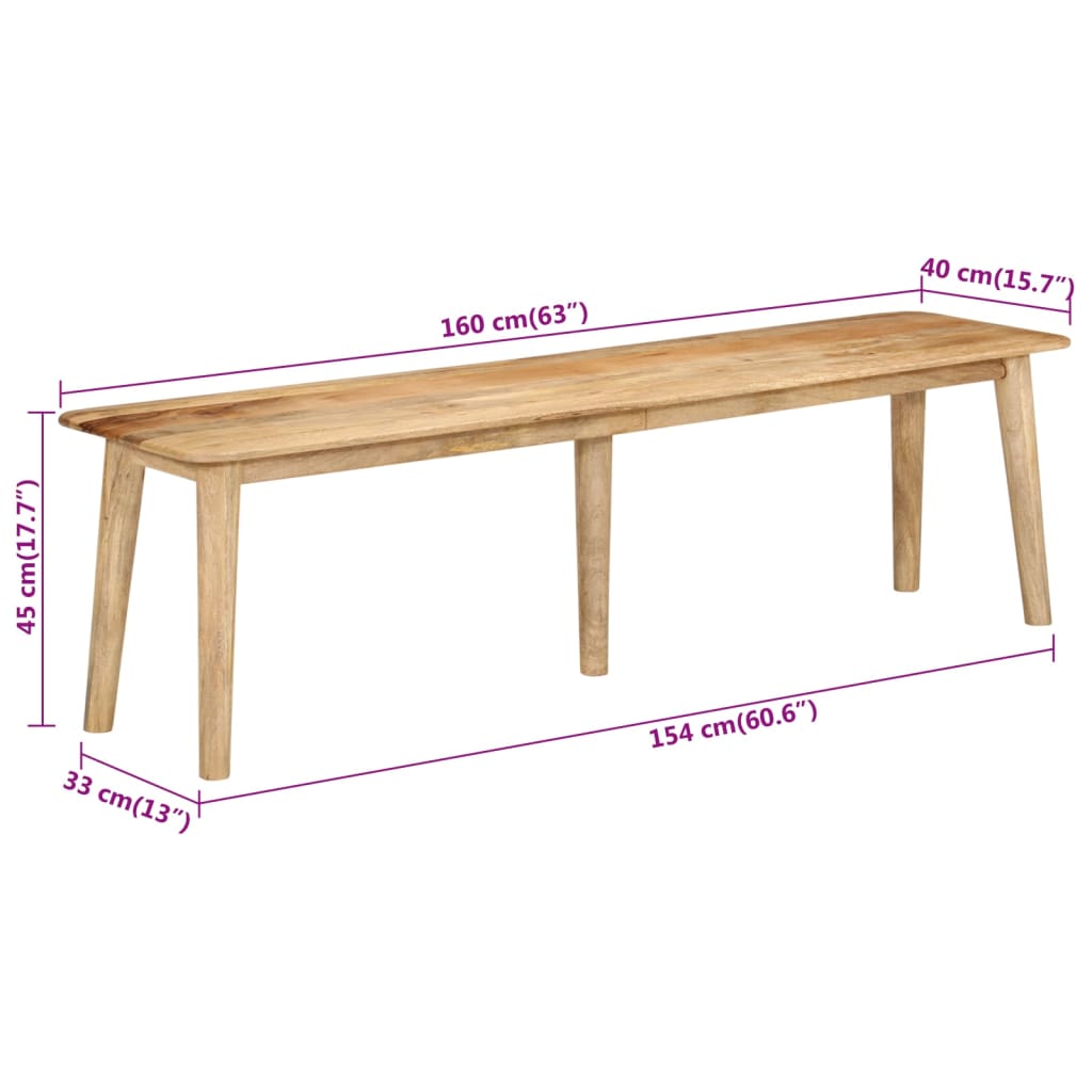 Sitzbank 160x40x45 cm Massivholz Mango