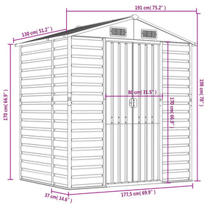 Gerätehaus Hellgrau 191x130x198 cm Verzinkter Stahl Stilecasa