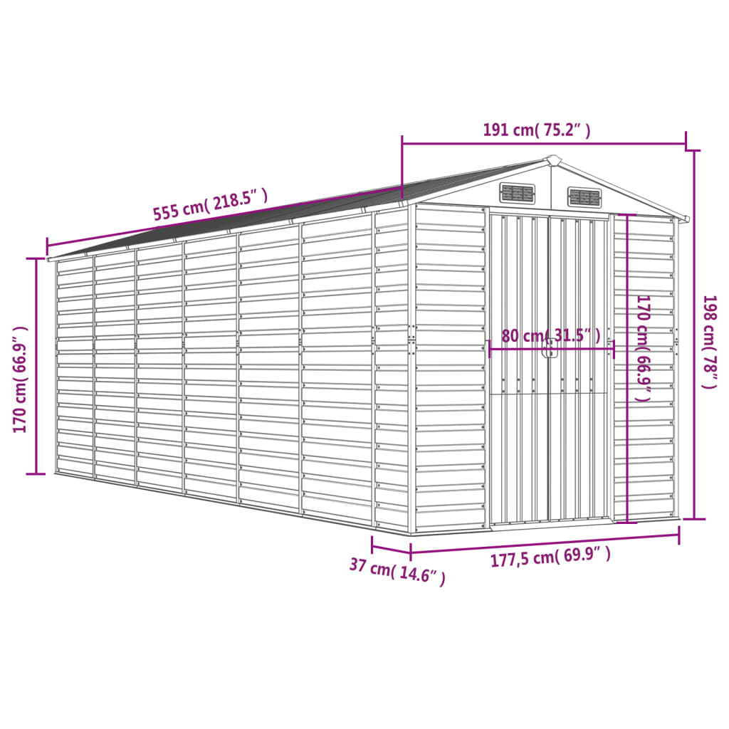 Gerätehaus Braun 191x555x198 cm Verzinkter Stahl Stilecasa