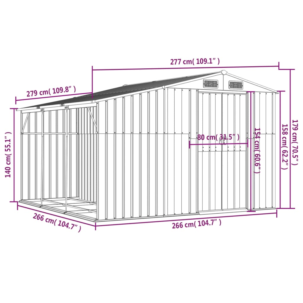 vidaXL Gerätehaus Anthrazit 277x279x179 cm Verzinkter Stahl