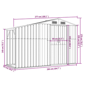 vidaXL Gerätehaus Braun 277x93x179 cm Verzinkter Stahl