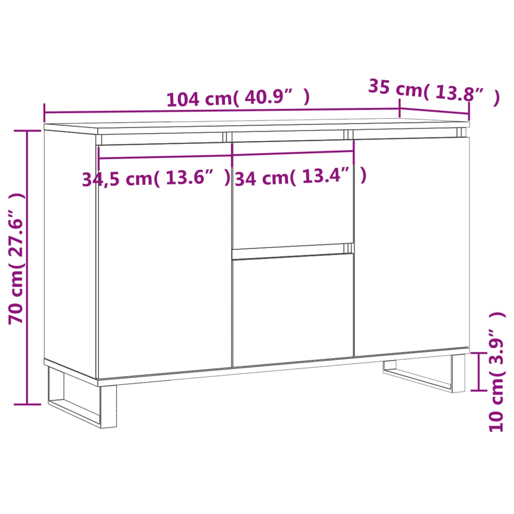 Sideboard Weiß 104x35x70 cm Holzwerkstoff VIDAXL