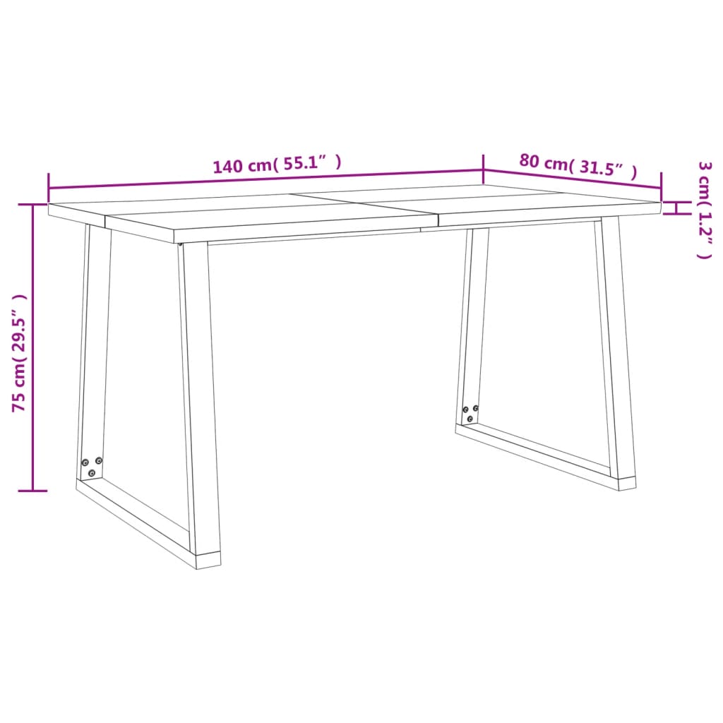 Esstisch Baumkante 140x80x75 cm Massivholz Akazie Stilecasa