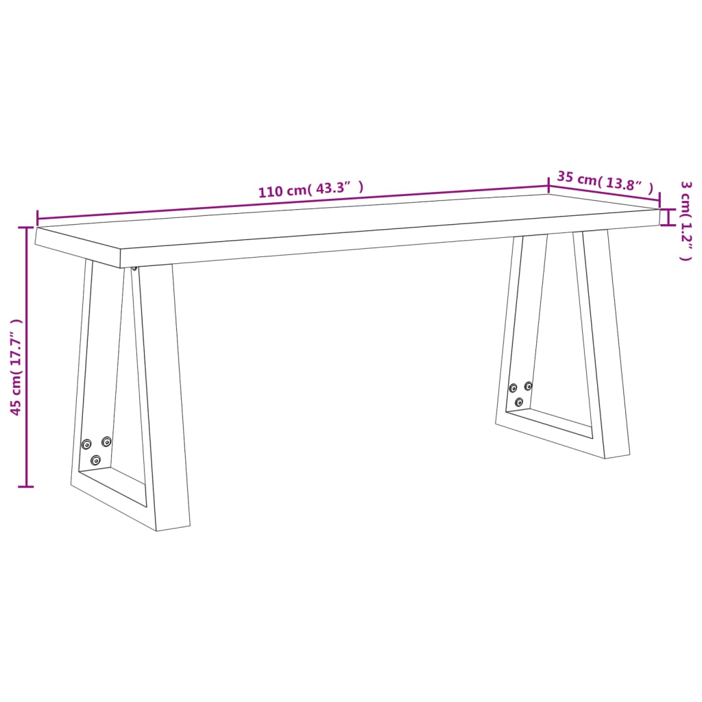 vidaXL Bank Baumkante 110 cm Massivholz Akazie