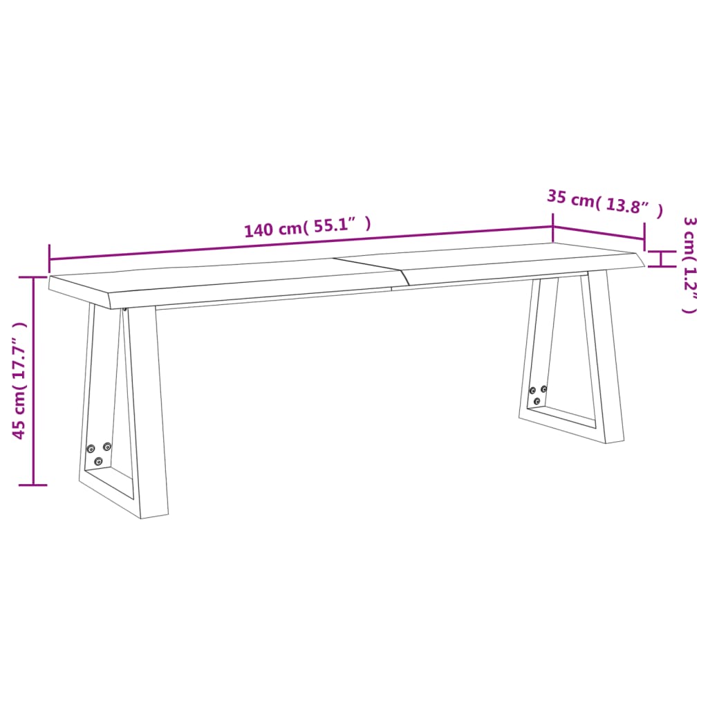 vidaXL Bank Baumkante 140 cm Massivholz Akazie