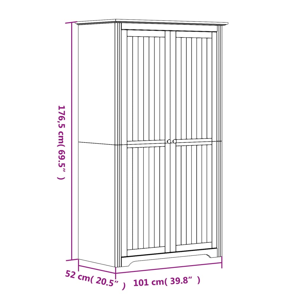 Kleiderschrank BODO Weiß 99x53,5x173 cm Massivholz Kiefer Stilecasa