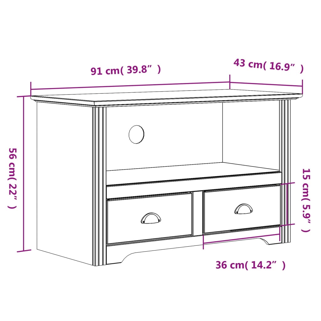 vidaXL TV-Schrank mit 2 Schubladen BODO 91,5x44,5x56 cm Kiefernholz