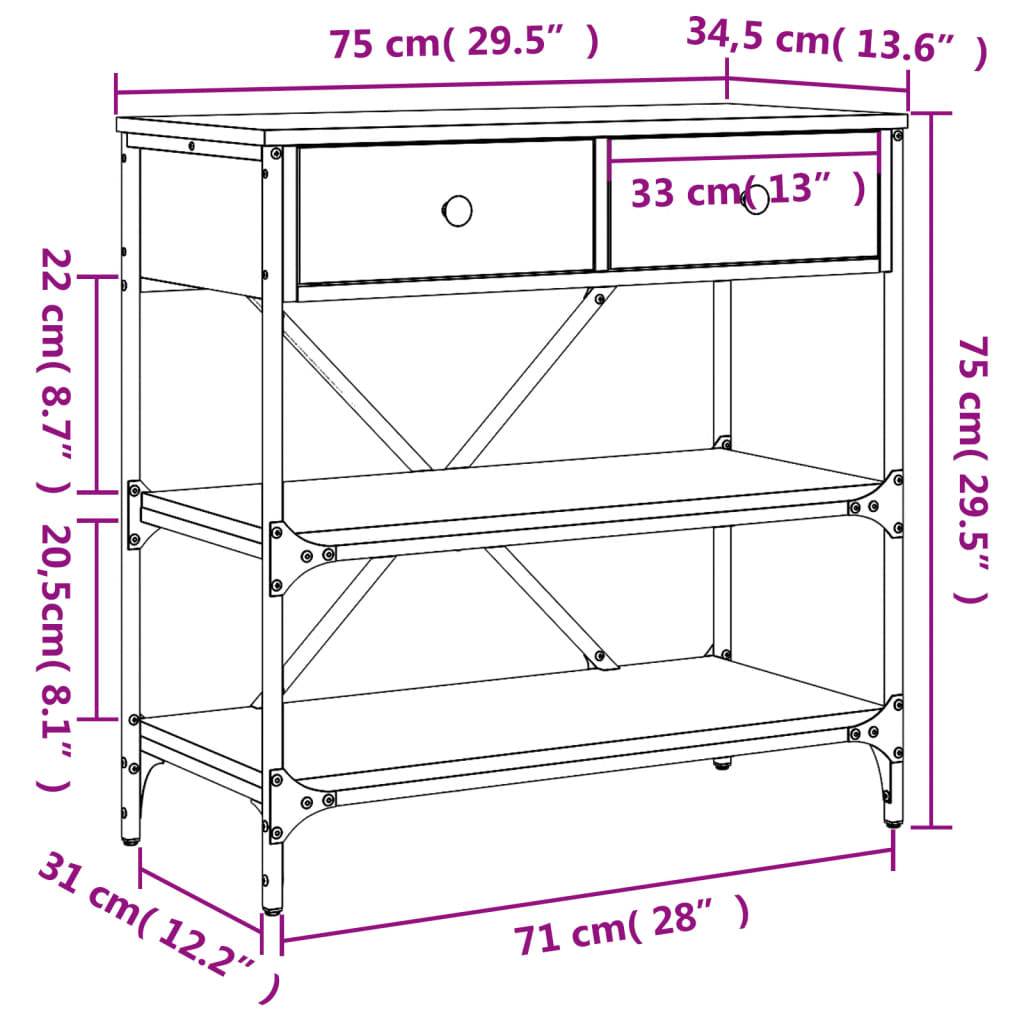 Konsolentisch Sonoma-Eiche 75x34,5x75 cm Holzwerkstoff Stilecasa