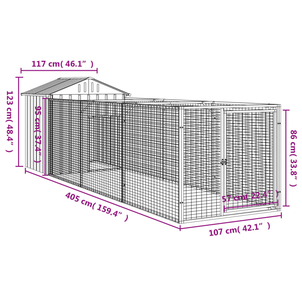 Hundehütte mit Dach Anthrazit 117x405x123 cm Verzinkter Stahl Stilecasa