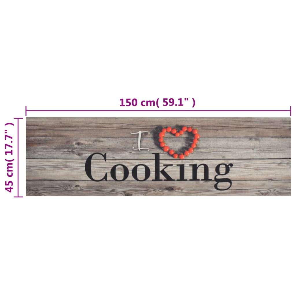 vidaXL Küchenteppich Waschbar Cooking Grau 45x150 cm Samt