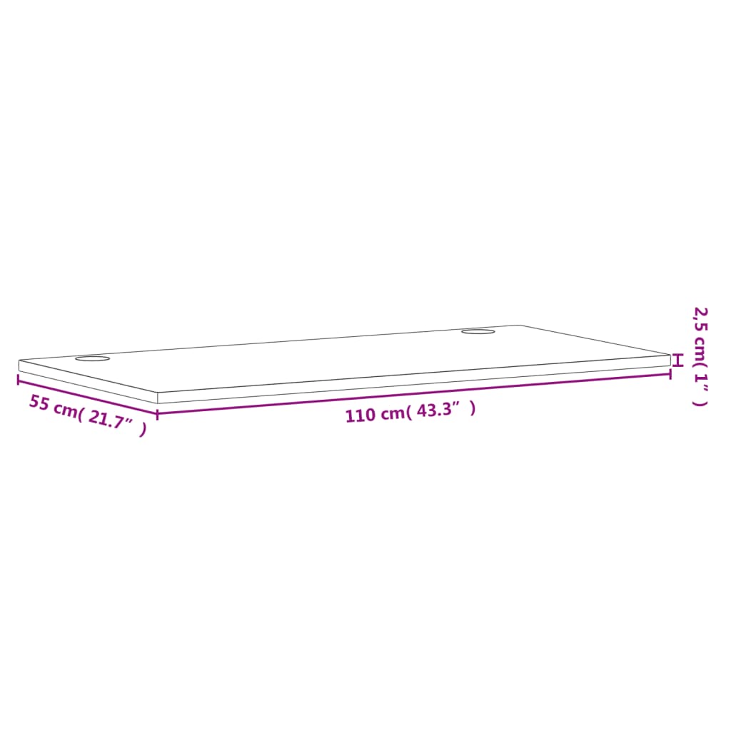 vidaXL Schreibtischplatte 110x55x2,5 cm Massivholz Buche