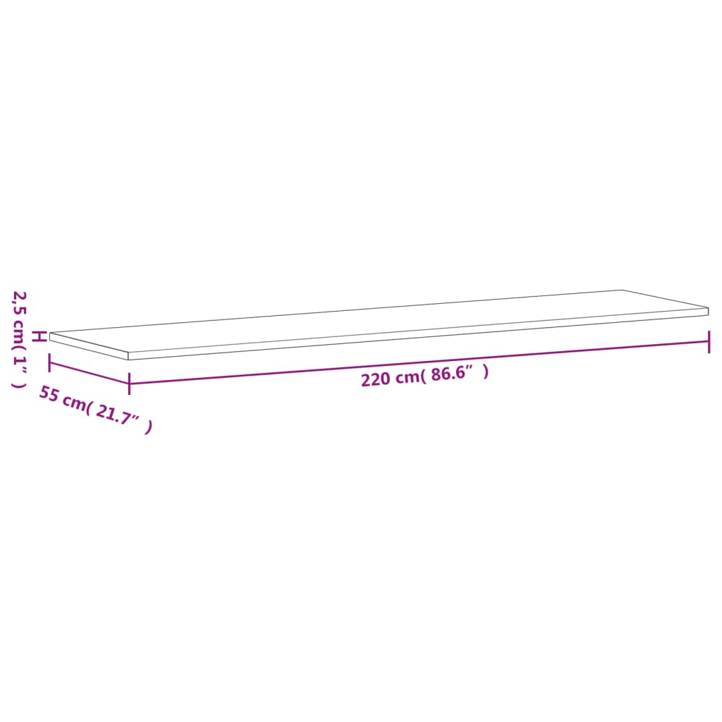 vidaXL Schreibtischplatte 220x55x2,5 cm Massivholz Buche