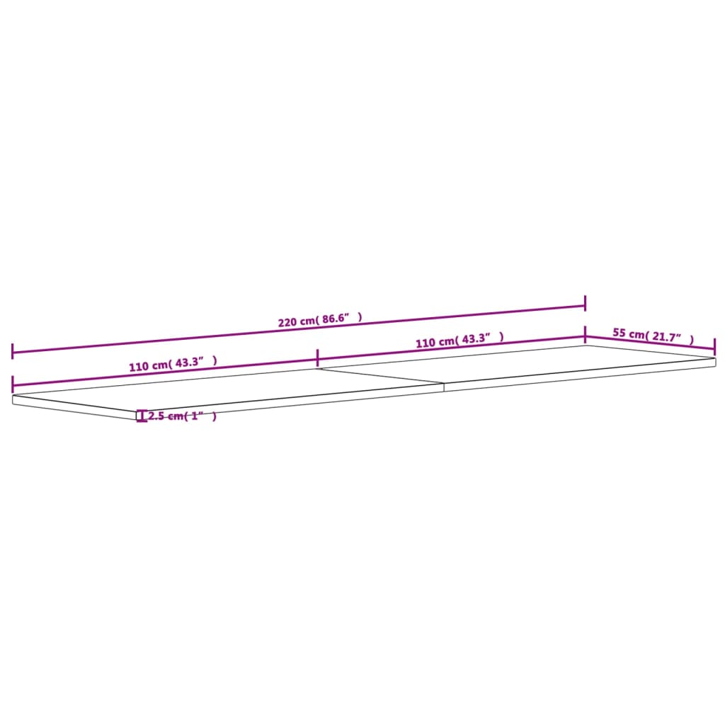 vidaXL Schreibtischplatte 220x55x2,5 cm Massivholz Buche