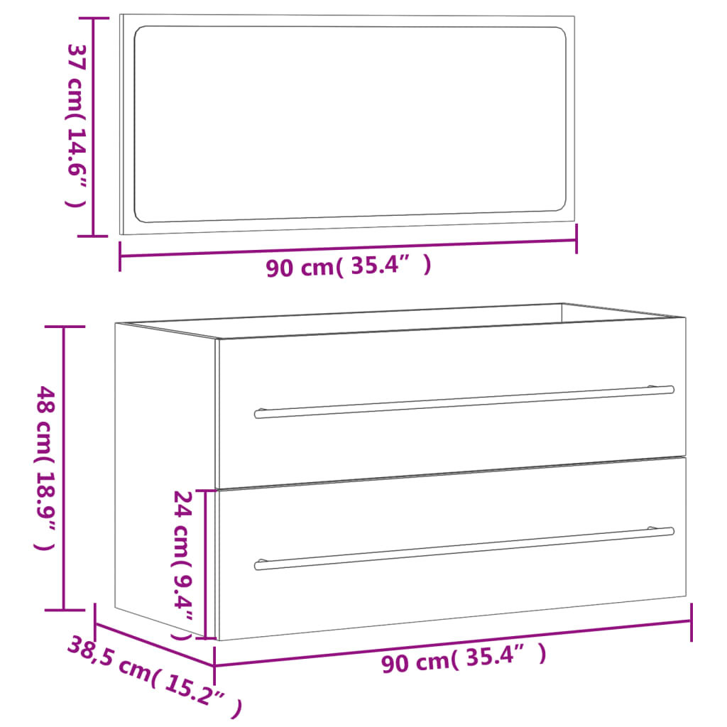 vidaXL Badschrank mit Spiegel Schwarz Holzwerkstoff