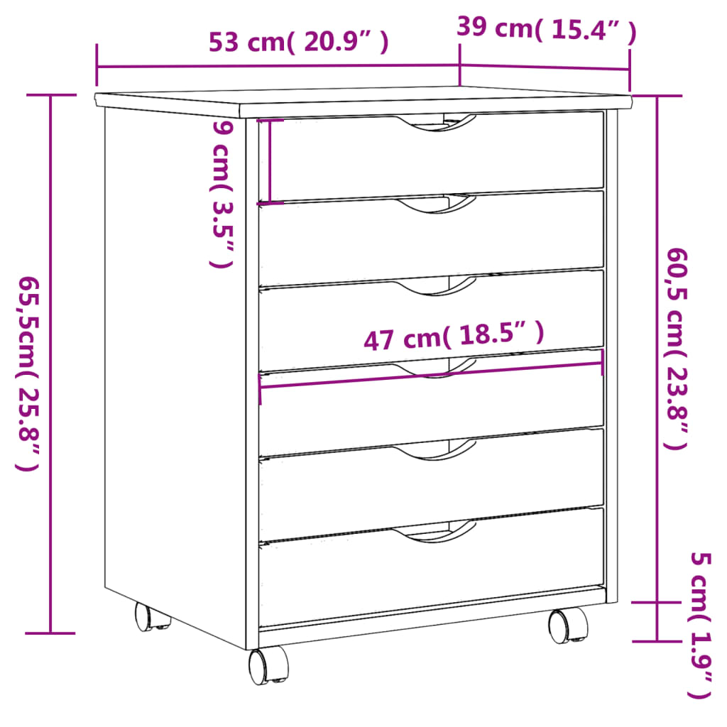 vidaXL Rollschrank mit Schubladen MOSS Grau Massivholz Kiefer