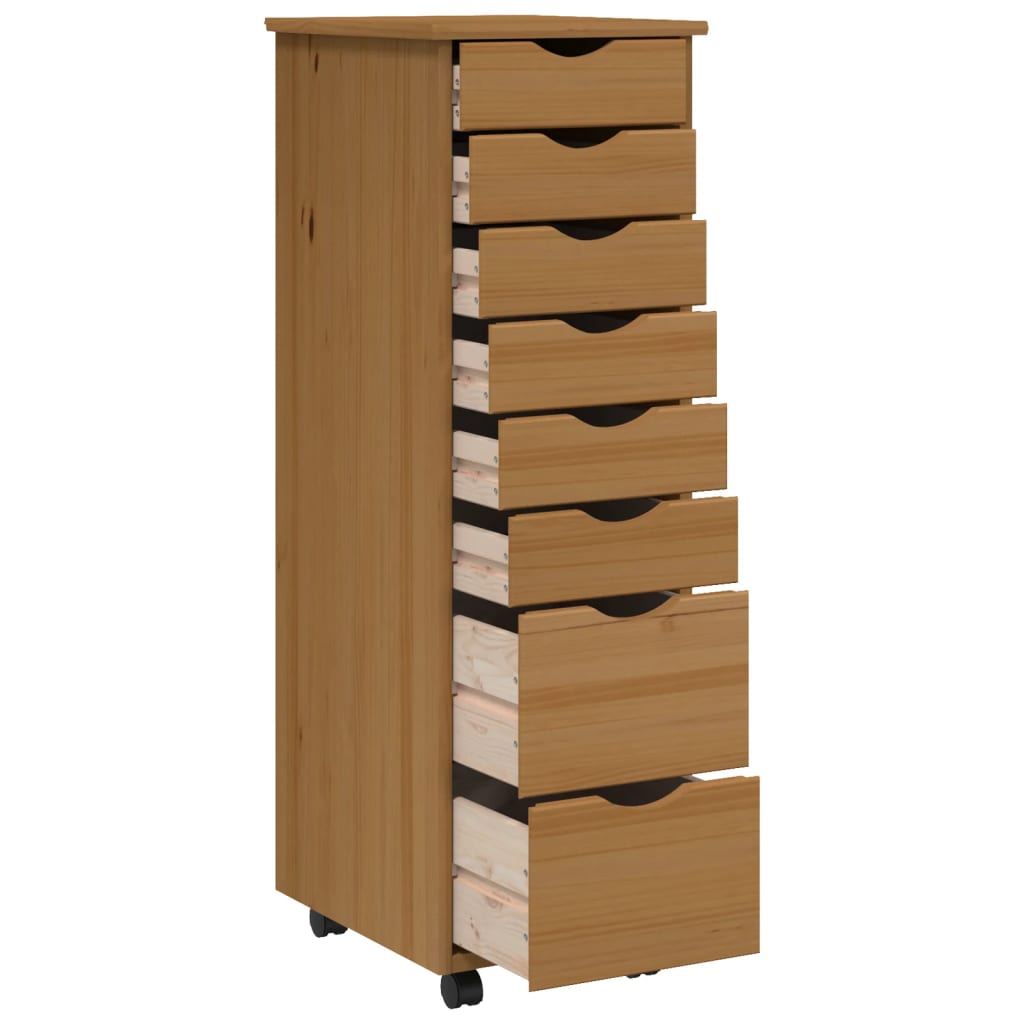 Rollschrank mit Schubladen MOSS Honigbraun Massivholz Kiefer Stilecasa