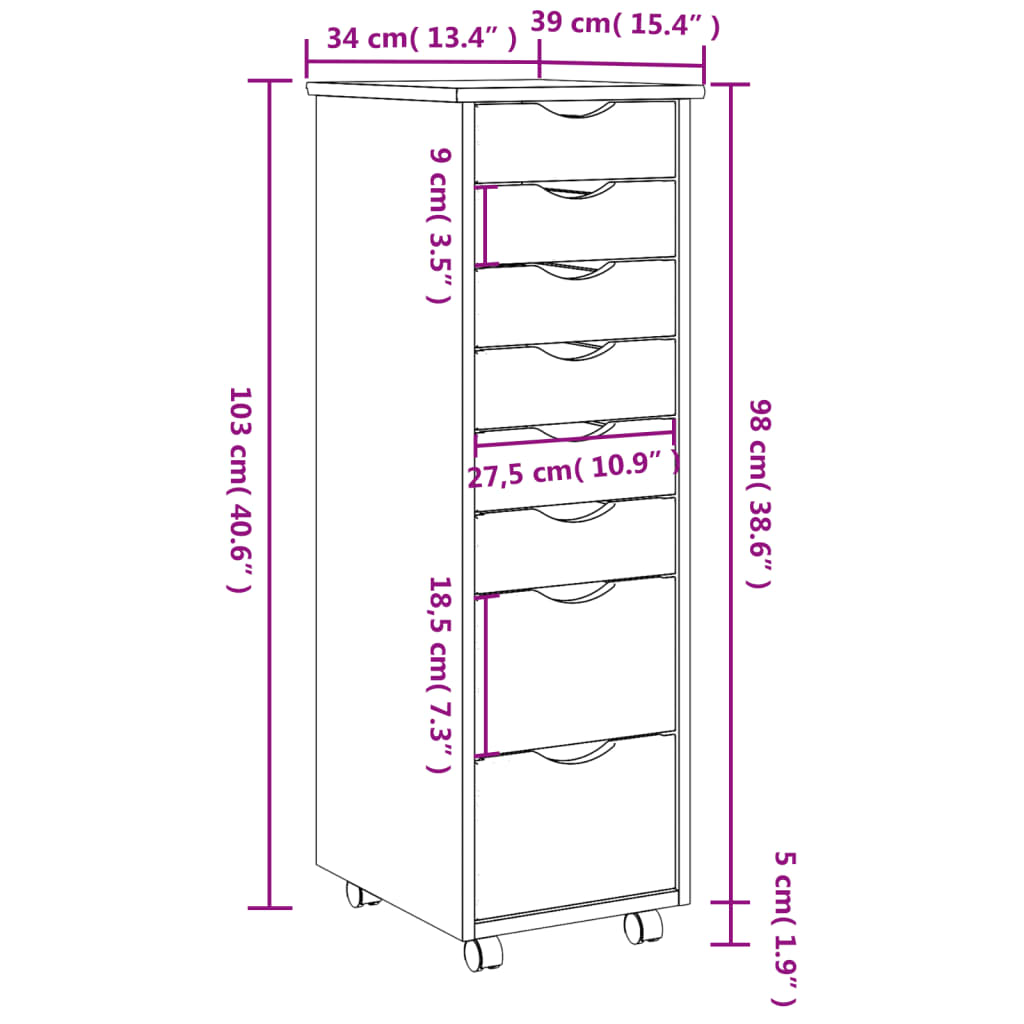 Rollschrank mit Schubladen MOSS Honigbraun Massivholz Kiefer Stilecasa