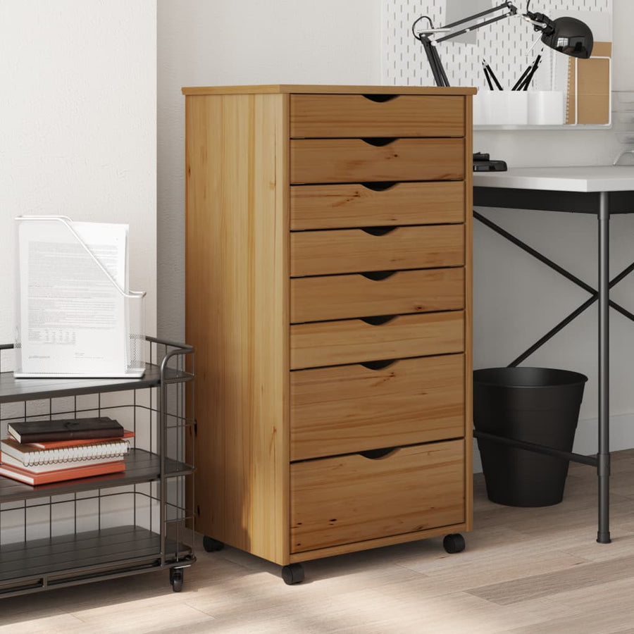 Rollschrank mit Schubladen MOSS Honigbraun Massivholz Kiefer Stilecasa