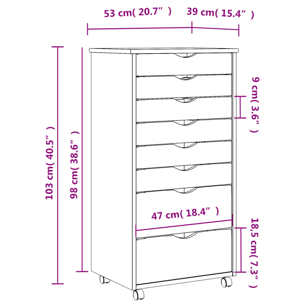 vidaXL Rollschrank mit Schubladen MOSS Grau Massivholz Kiefer