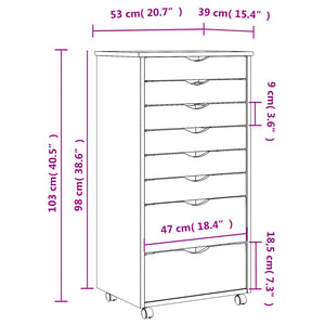 vidaXL Rollschrank mit Schubladen MOSS Grau Massivholz Kiefer