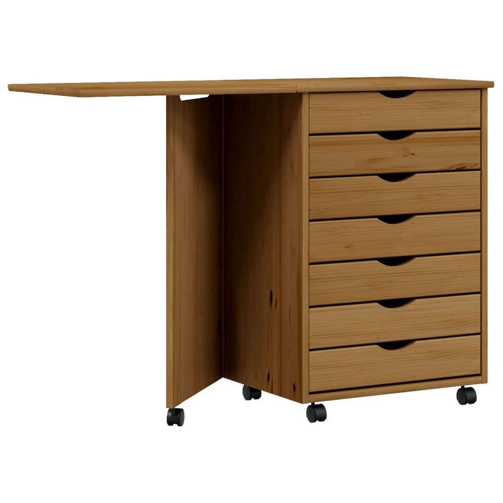 Rollschrank mit Schreibtisch MOSS Honigbraun Massivholz Kiefer Stilecasa