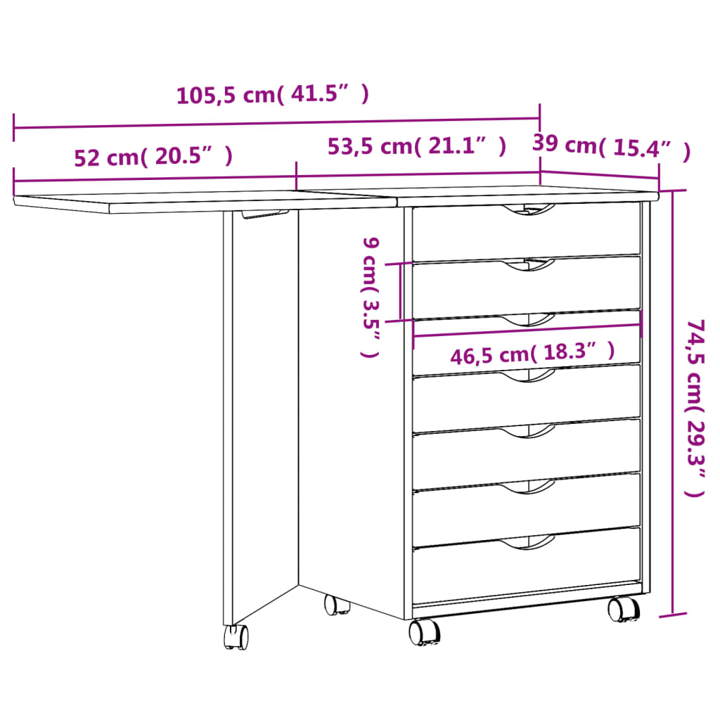 Rollschrank mit Schreibtisch MOSS Weiß Massivholz Kiefer Stilecasa