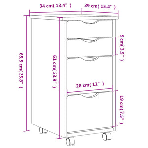 vidaXL Rollschrank mit Schubladen MOSS Honigbraun Massivholz Kiefer