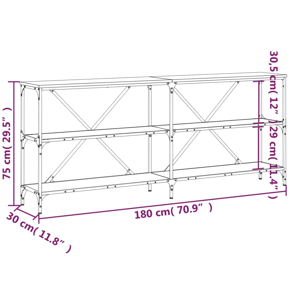 vidaXL Konsolentisch Räuchereiche 180x30x75 cm Holzwerkstoff und Eisen