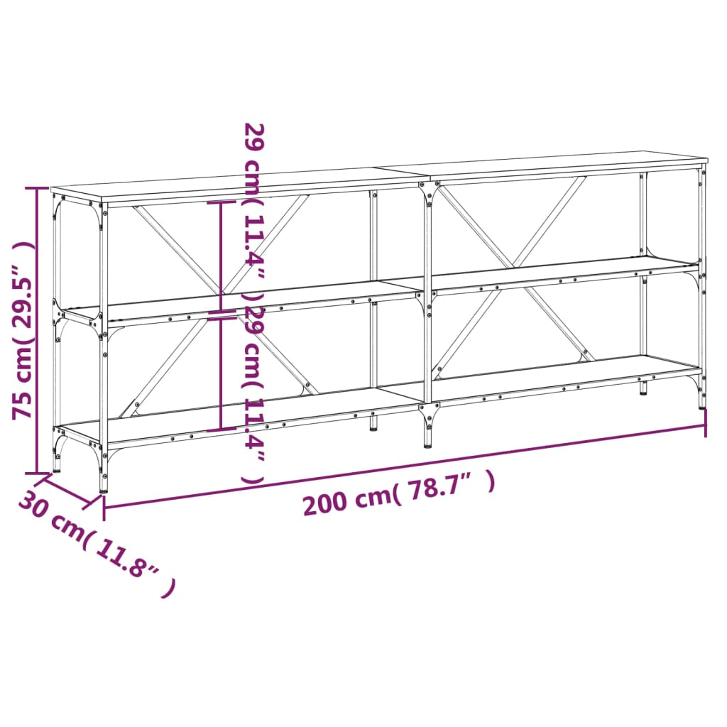 vidaXL Konsolentisch Braun Eichen-Optik 200x30x75 cm Holzwerkstoff