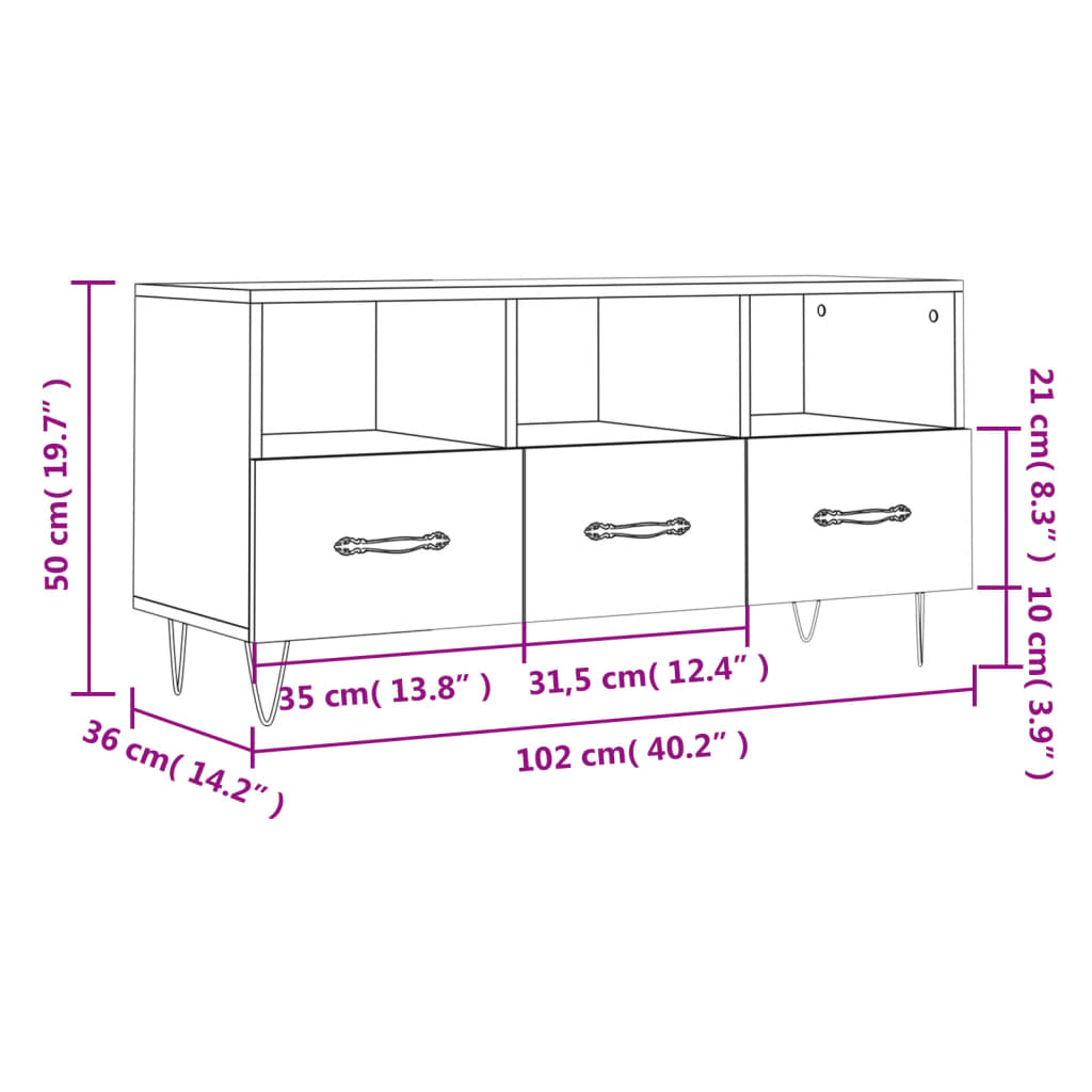 vidaXL TV-Schrank Weiß 102x36x50 cm Holzwerkstoff