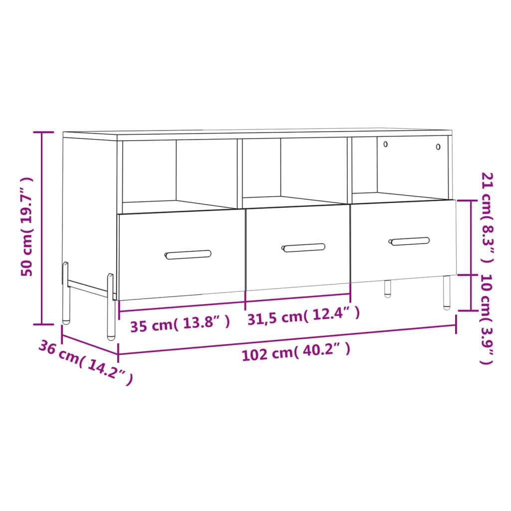 vidaXL TV-Schrank Räuchereiche 102x36x50 cm Holzwerkstoff