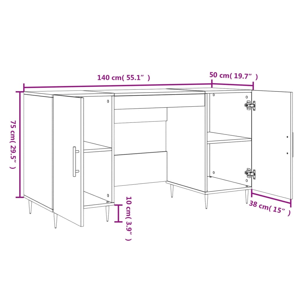 vidaXL Schreibtisch Hochglanz-Weiß 140x50x75 cm Holzwerkstoff