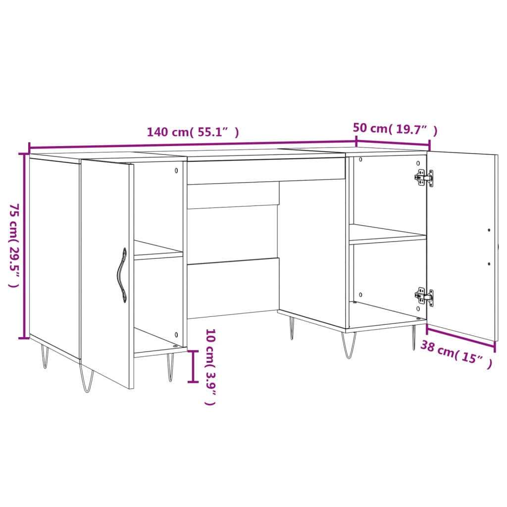 vidaXL Schreibtisch Sonoma-Eiche 140x50x75 cm Holzwerkstoff